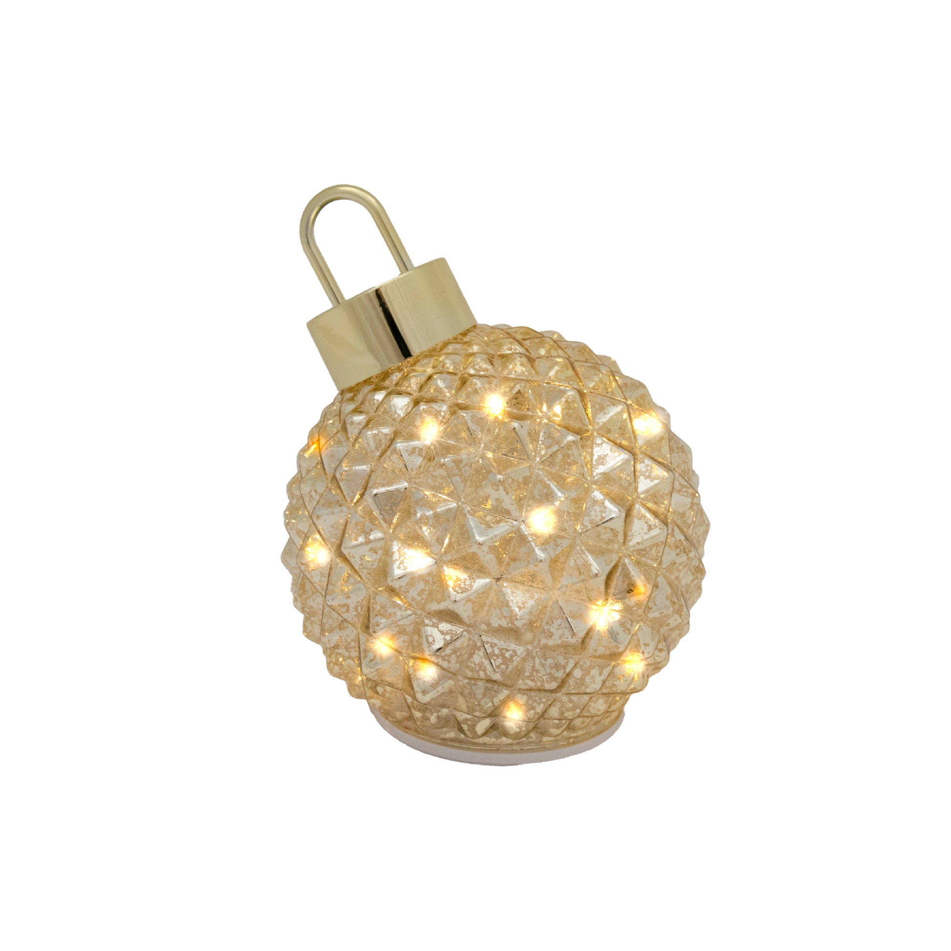 5.5" LED Leaning Diamond Rotating Glass Ornament Gold, Ornament, Holiday Decor