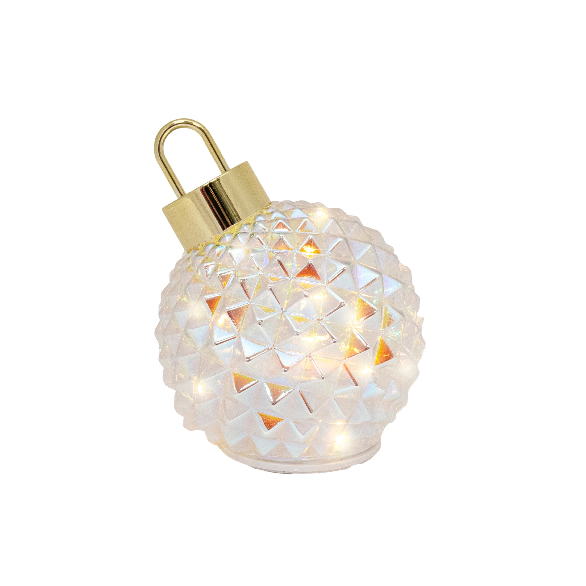5.5" LED Leaning Diamond Rotating Glass Ornament Silver, Ornament, Holiday Decor