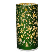 6.3" LED Rotating Cylinder Glass Stand Mistletoe Green, Christmas, Holiday Decor