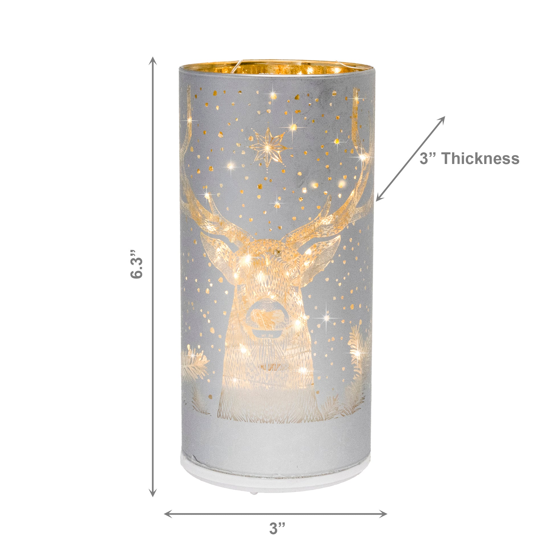 6.3" LED Rotating Cylinder Glass Stand Reindeer Silver, Christmas, Holiday Decor