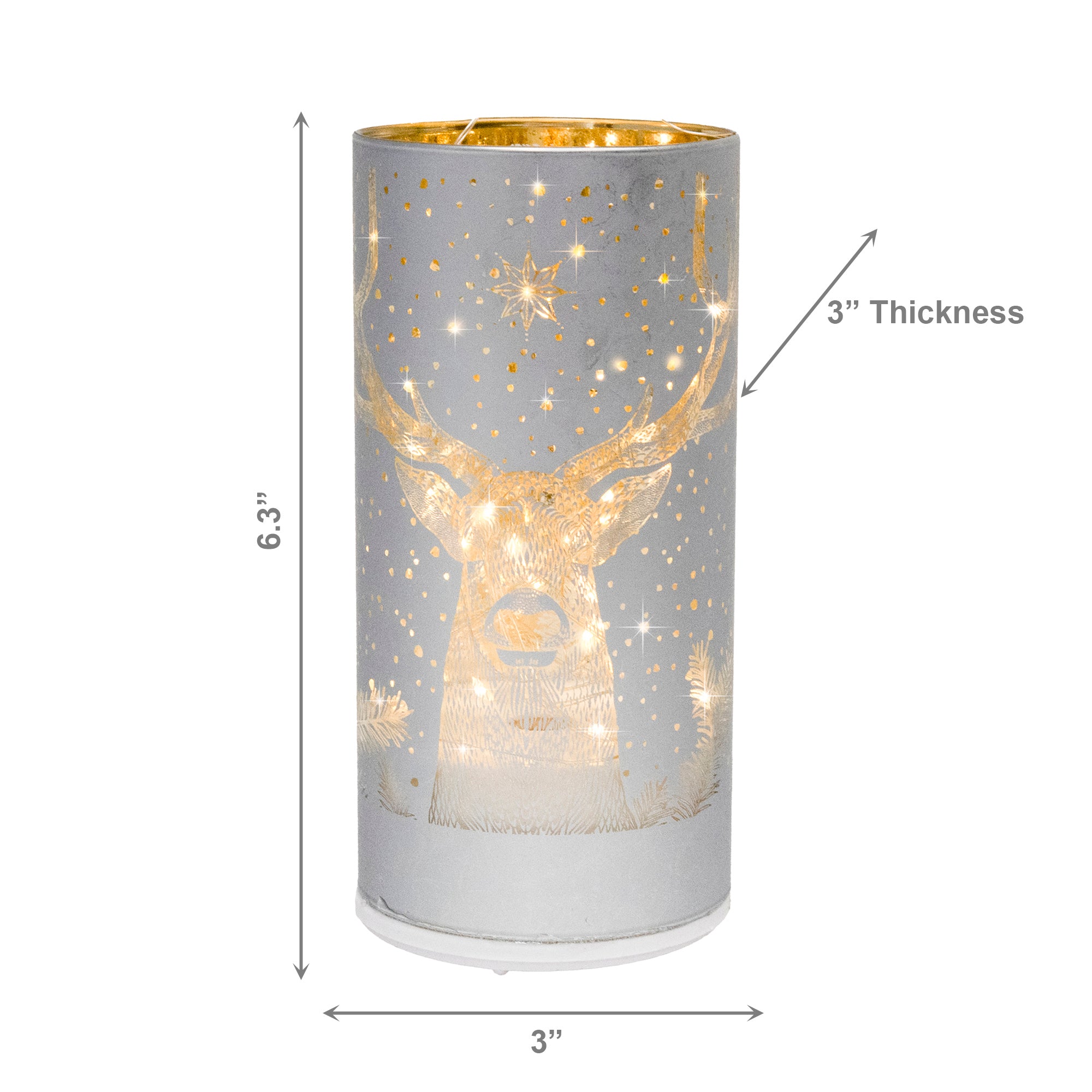 6.3" LED Rotating Cylinder Glass Stand Reindeer Silver, Christmas, Holiday Decor