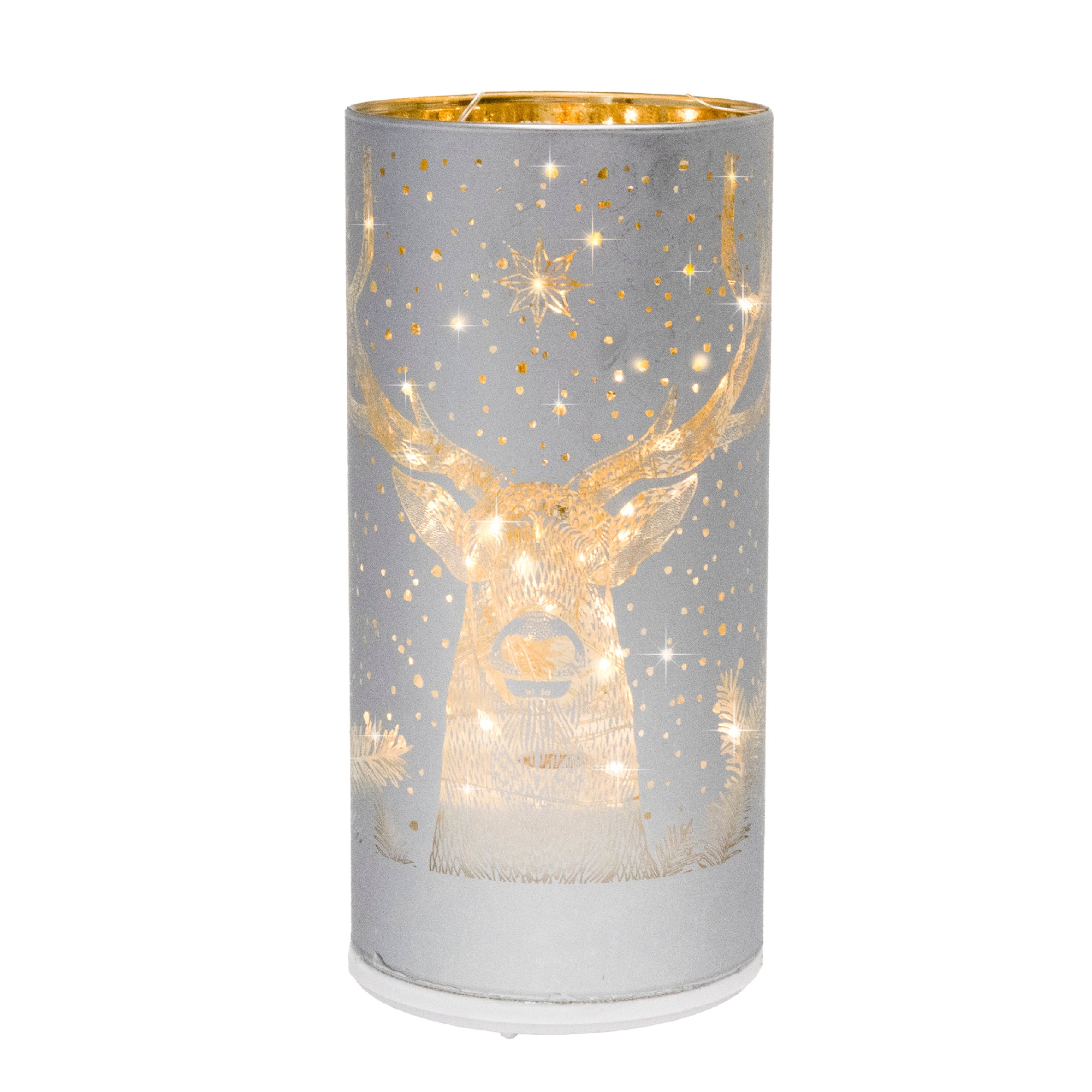 6.3" LED Rotating Cylinder Glass Stand Reindeer Silver, Christmas, Holiday Decor