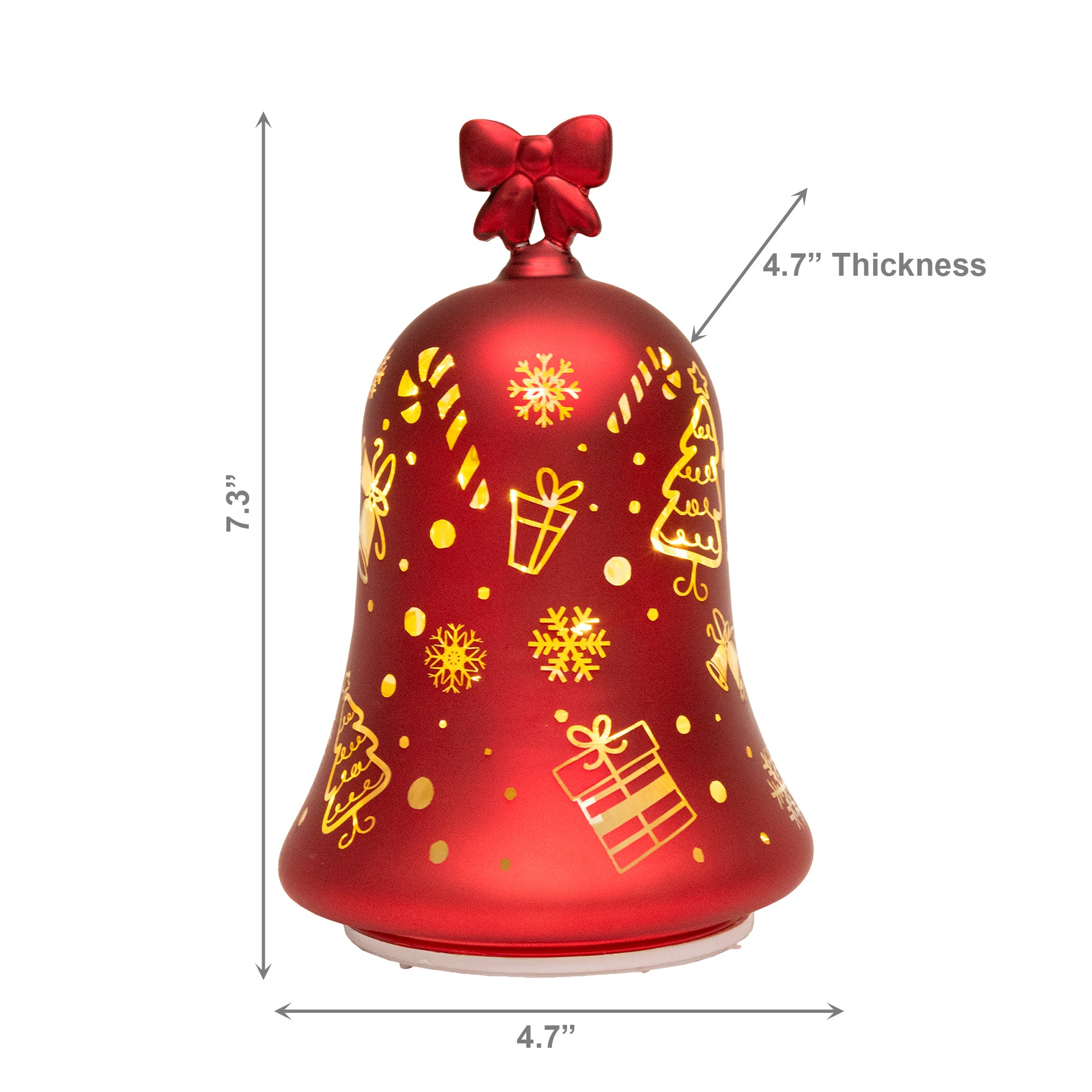 7.3" LED Rotating Glass Bell Decor Snowflakes Red, Holiday Decor