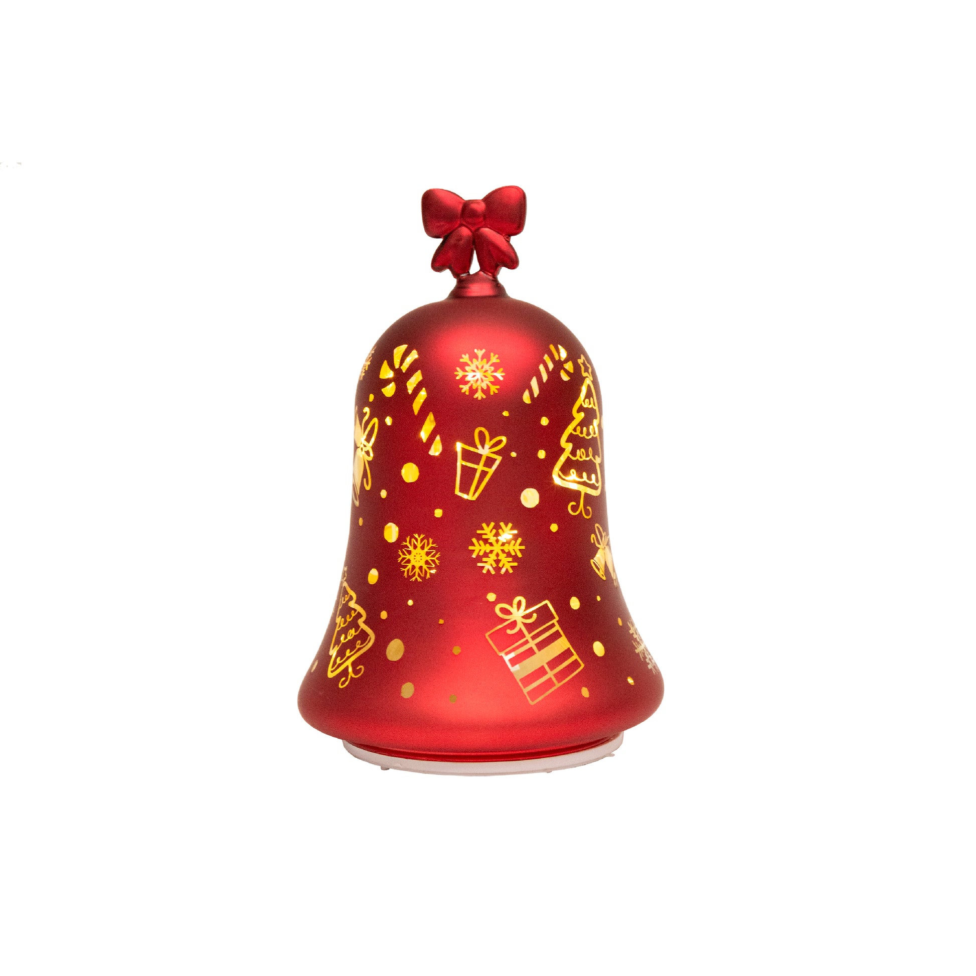 7.3" LED Rotating Glass Bell Decor Snowflakes Red, Holiday Decor