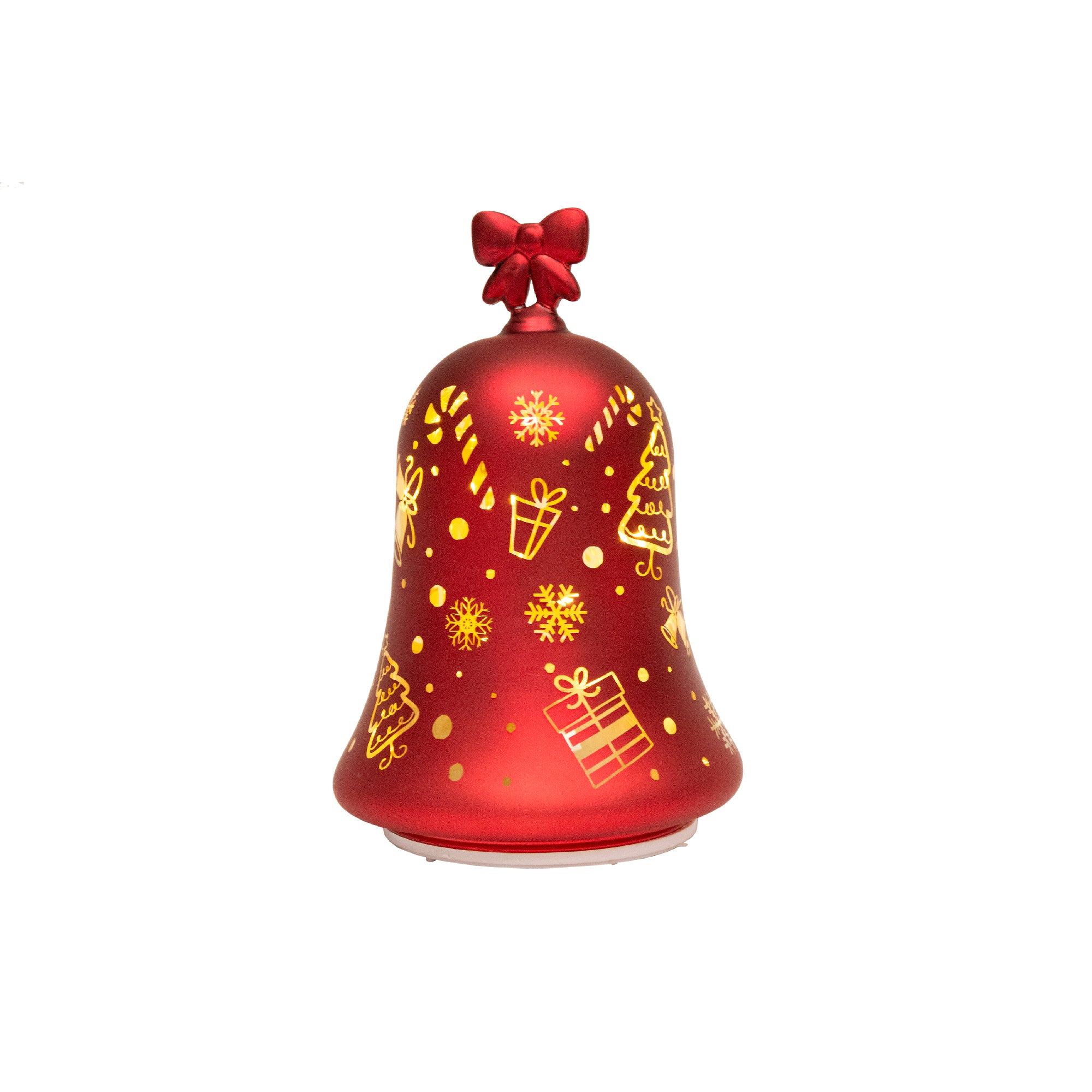 7.3" LED Rotating Glass Bell Decor Snowflakes Red, Holiday Decor