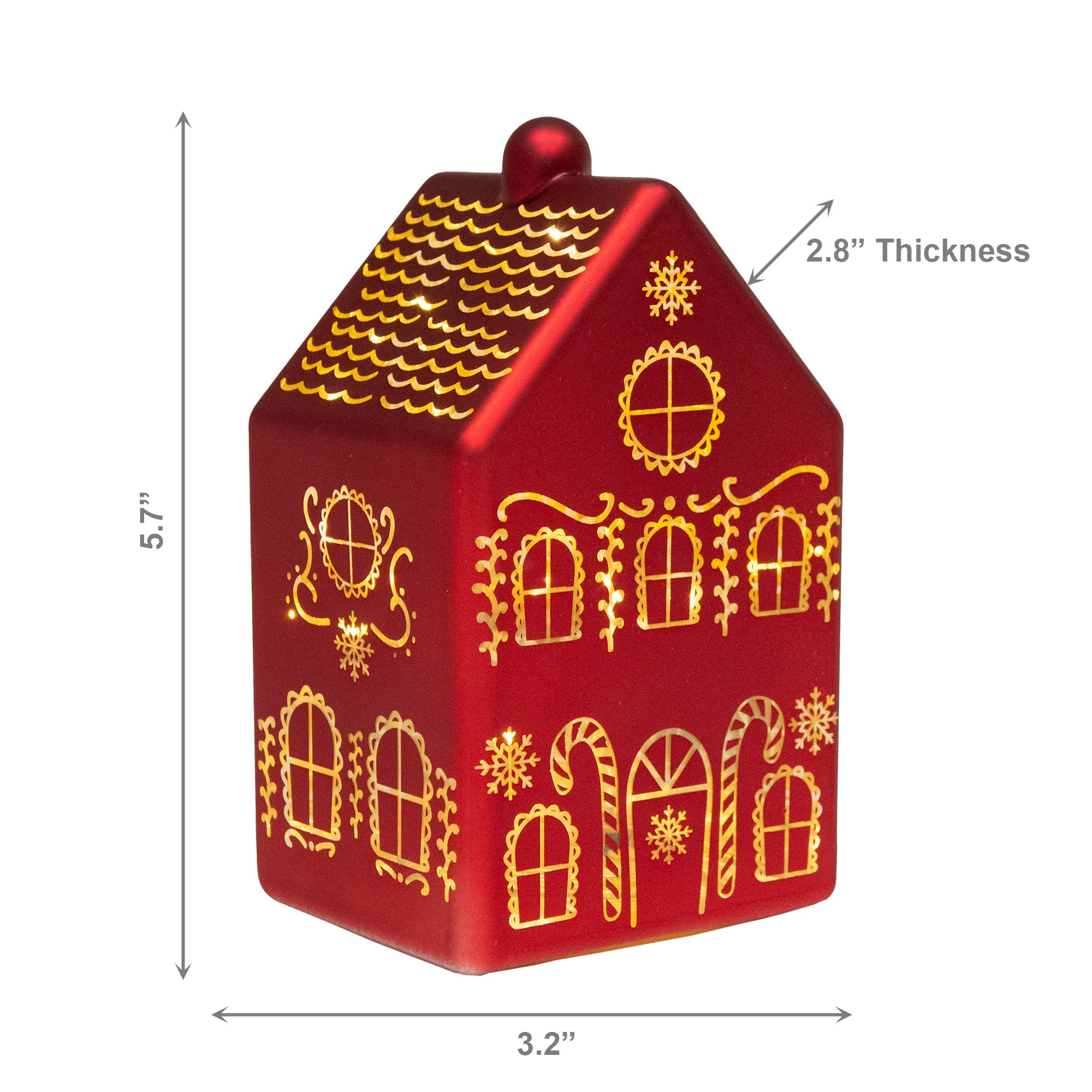 5.7" LED Glass House Decor 3Story Red, Holiday Decor