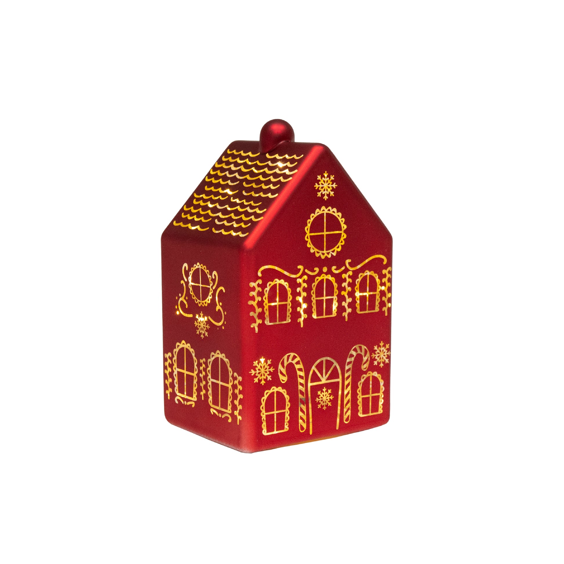5.7" LED Glass House Decor 3Story Red, Holiday Decor