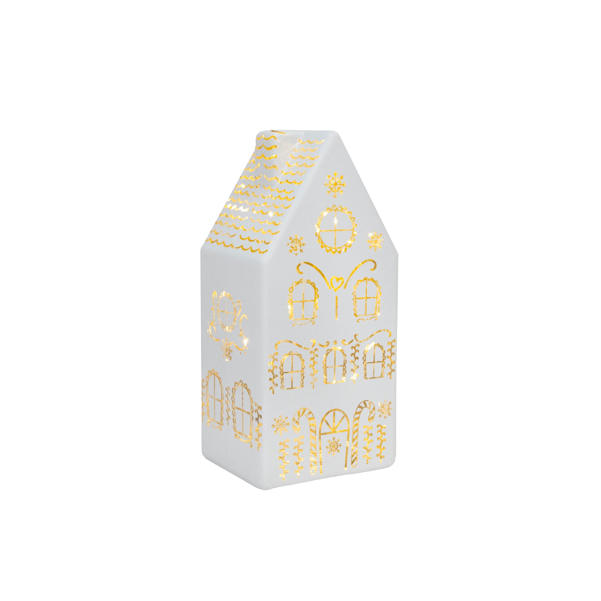6.6" LED Glass House Decor 4Story White, Holiday Decor