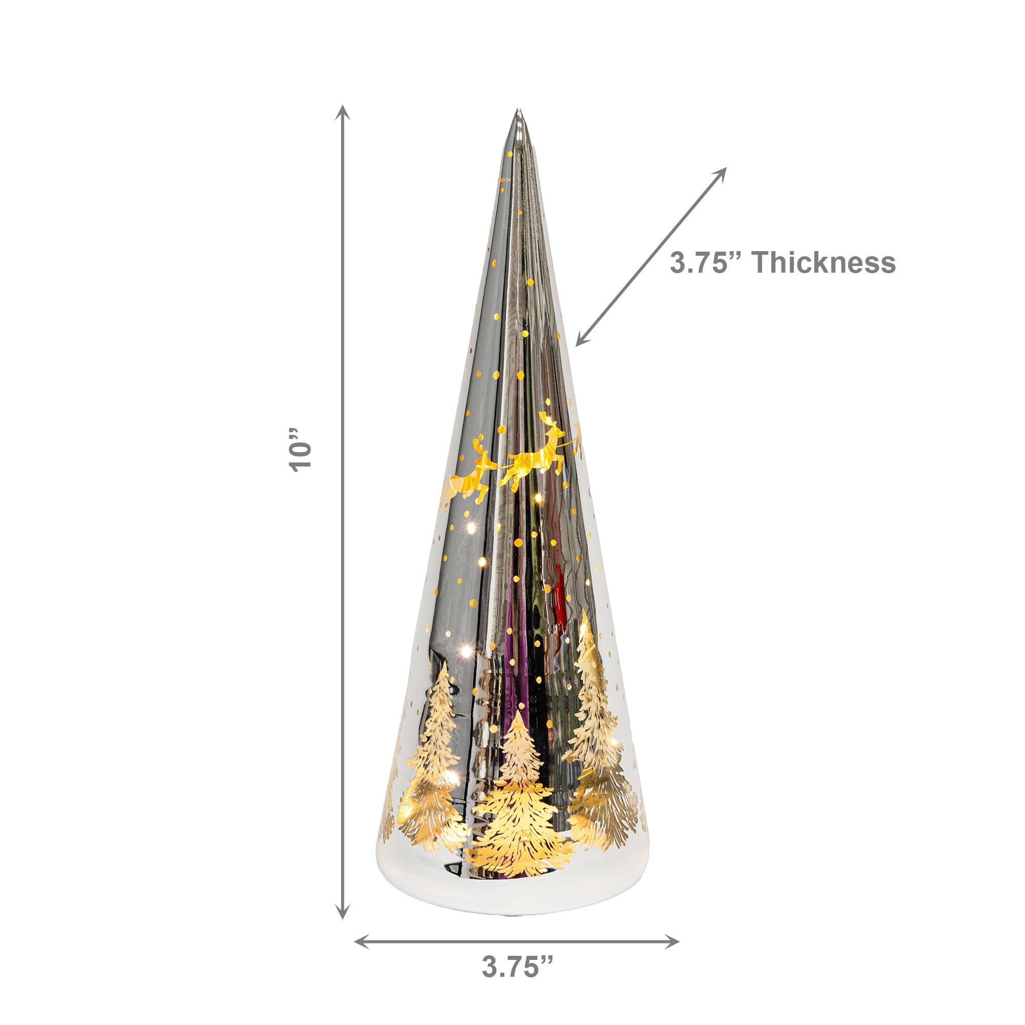 10" LED Glass Cone Tree Santa Flying over Tree Silver, Christmas, Holiday Decor