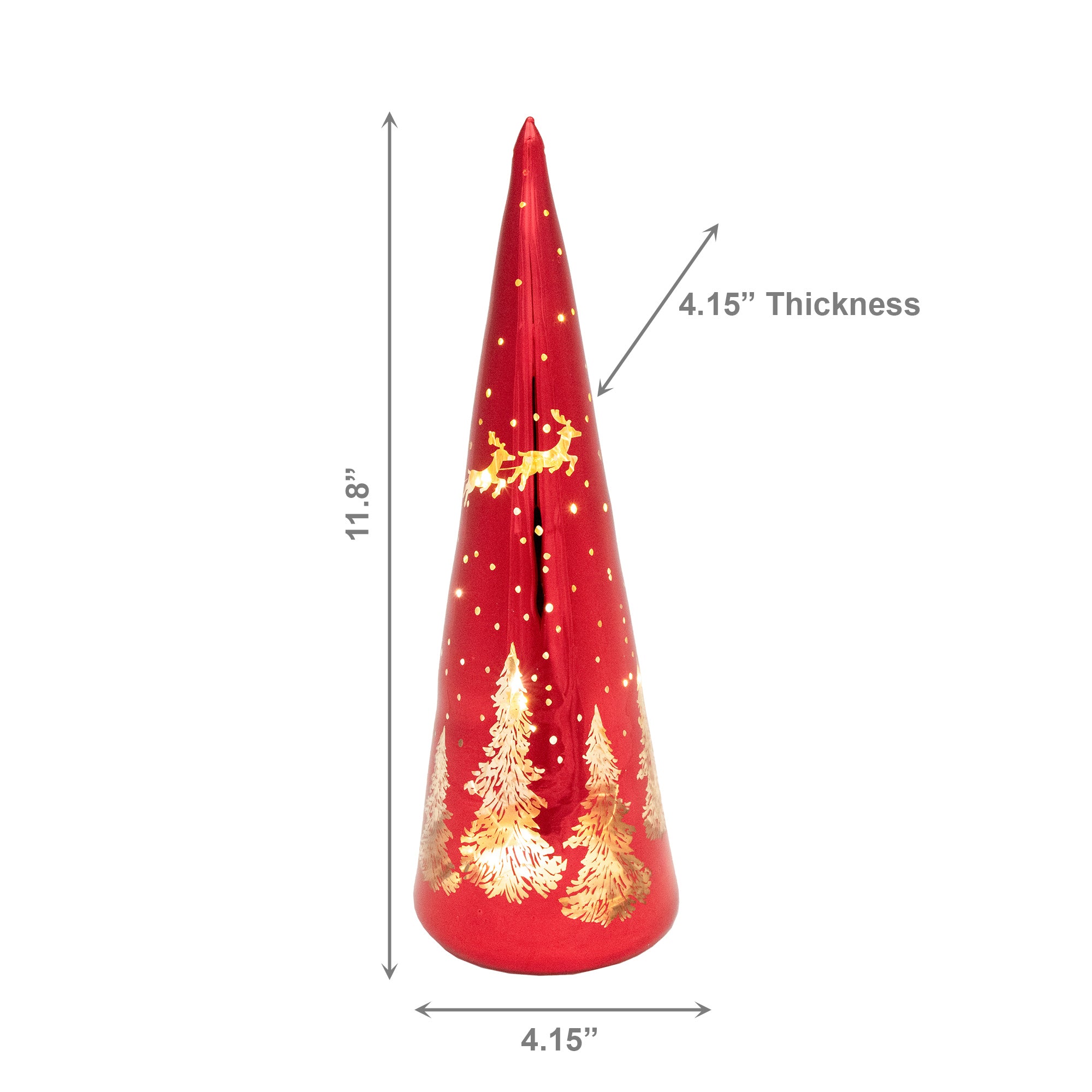 11.8" LED Glass Cone Tree Santa Flying over Tree Red, Christmas, Holiday Decor