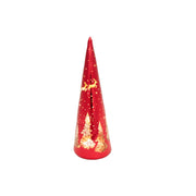 11.8" LED Glass Cone Tree Santa Flying over Tree Red, Christmas, Holiday Decor