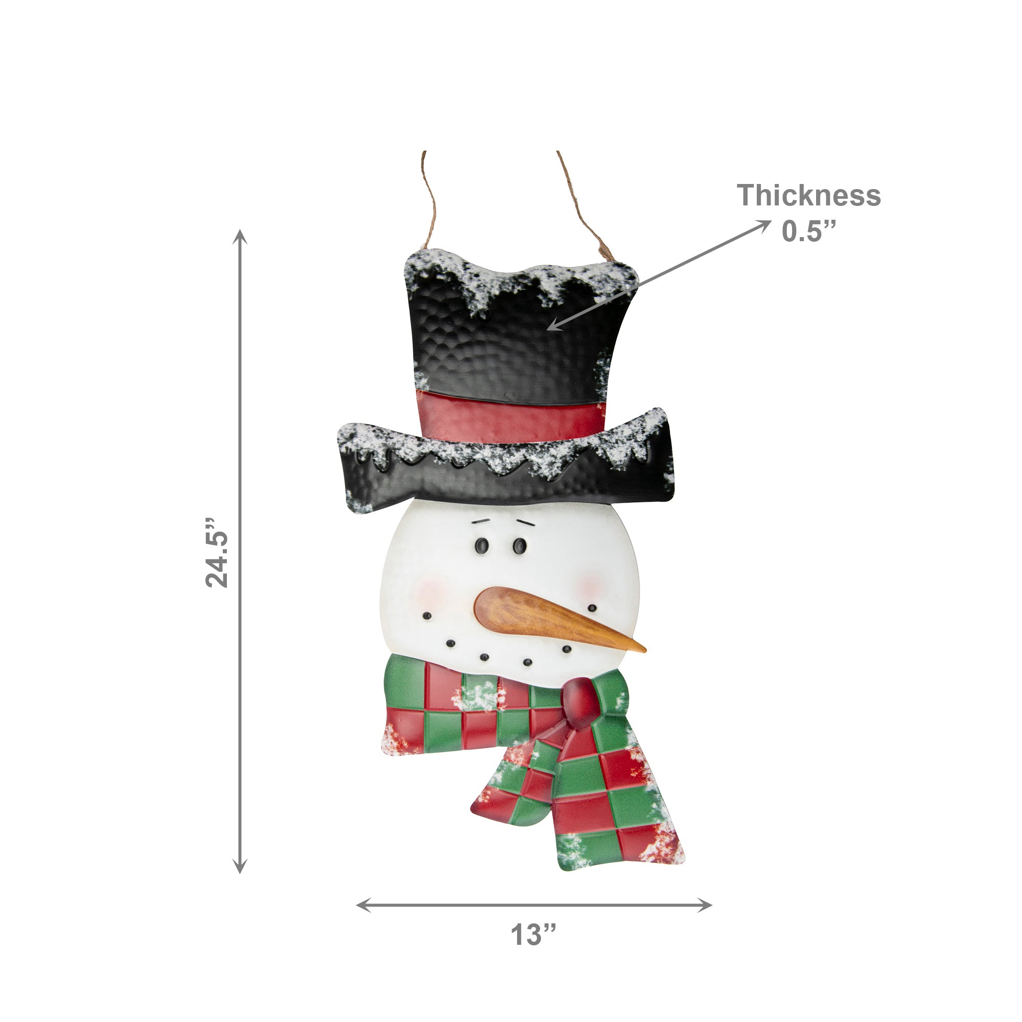 Metal Wall Hanger Snowman with Plaid Scarf, Christmas, Wall Decor, Holiday Decor
