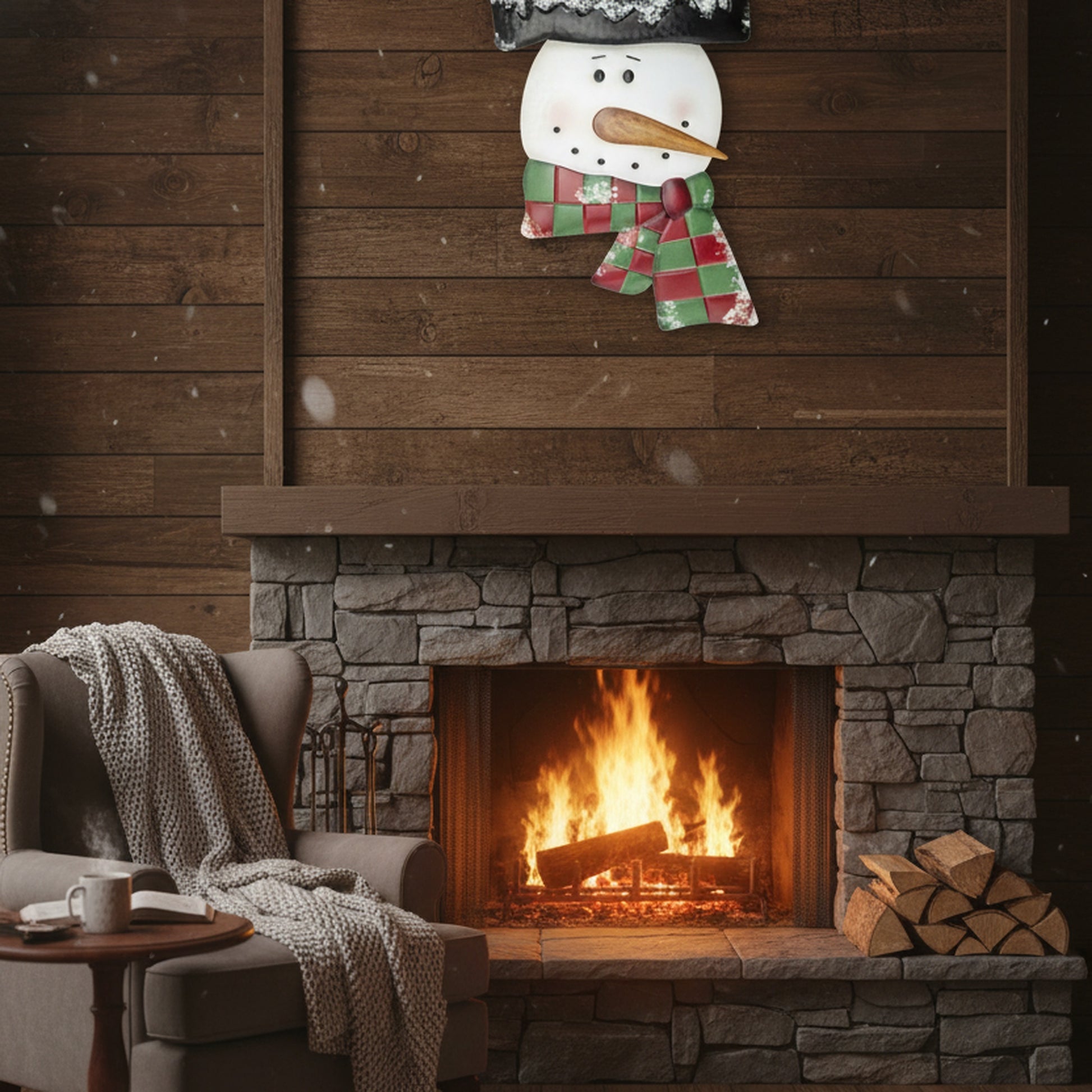 Metal Wall Hanger Snowman with Plaid Scarf, Christmas, Wall Decor, Holiday Decor