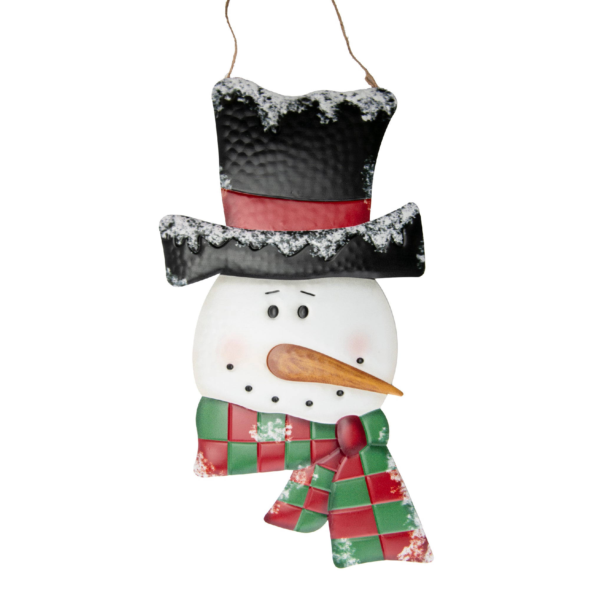 Metal Wall Hanger Snowman with Plaid Scarf, Christmas, Wall Decor, Holiday Decor