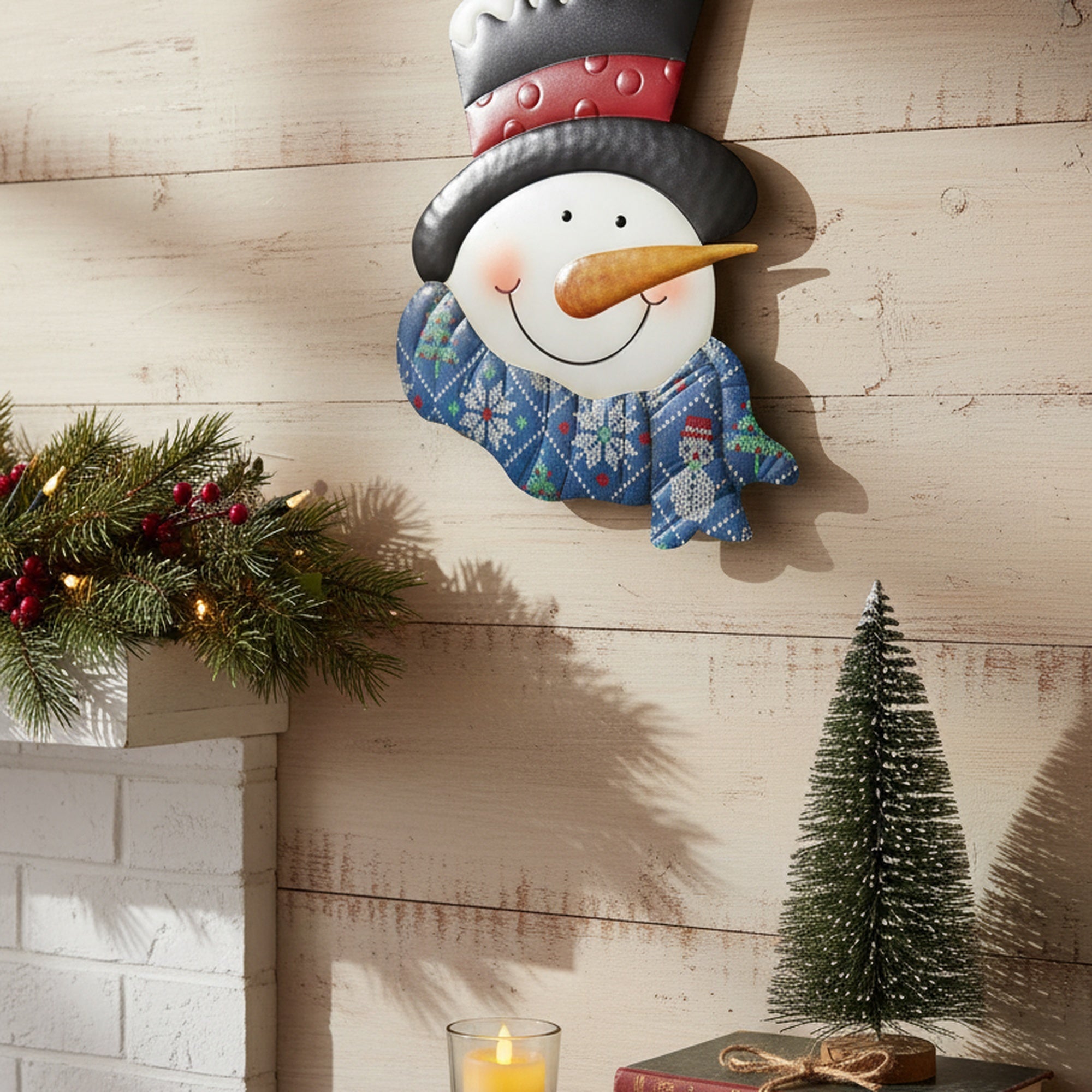 Metal Wall Hanger Snowman with Snowflake Scarf, Christmas, Wall Decor, Holiday Decor