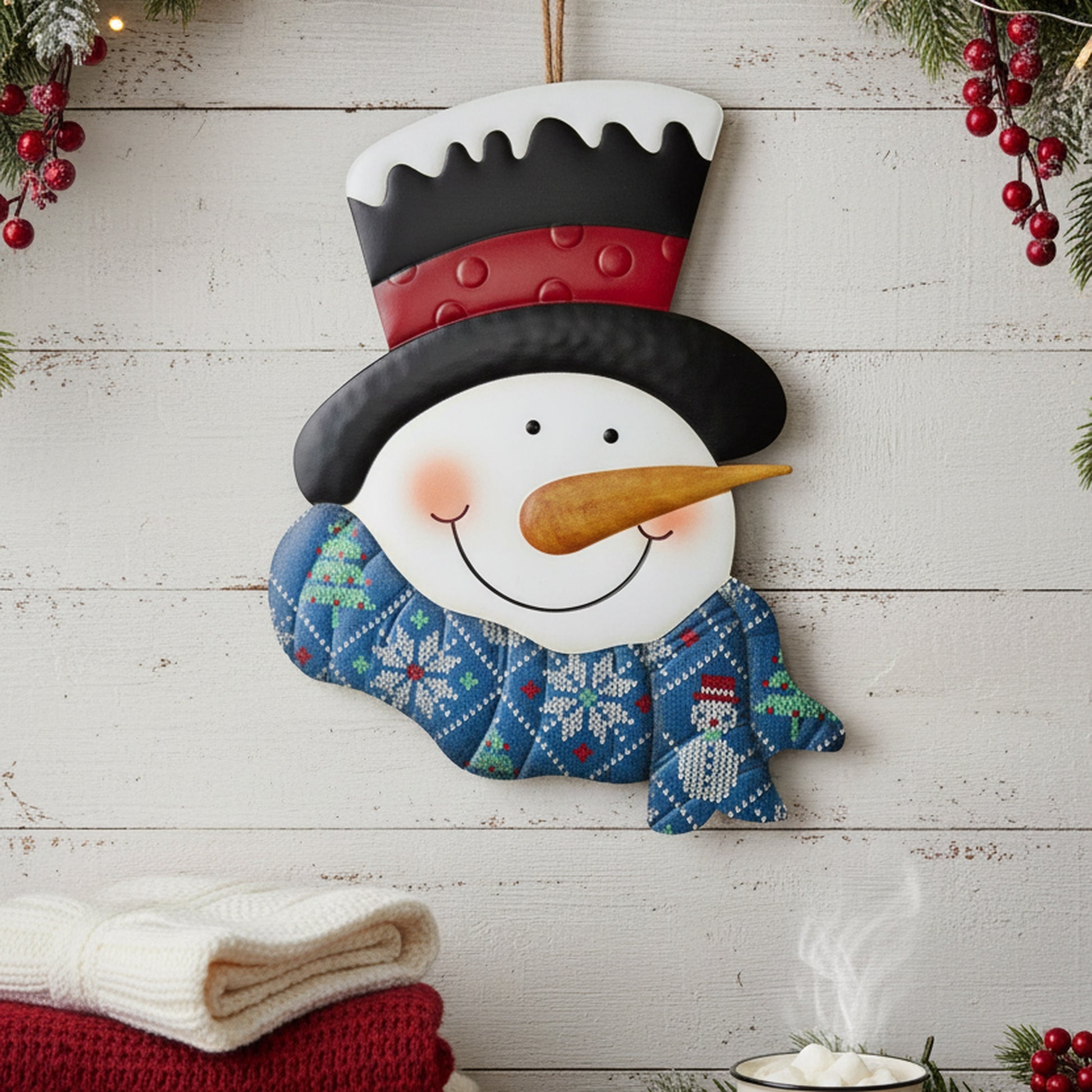 Metal Wall Hanger Snowman with Snowflake Scarf, Christmas, Wall Decor, Holiday Decor