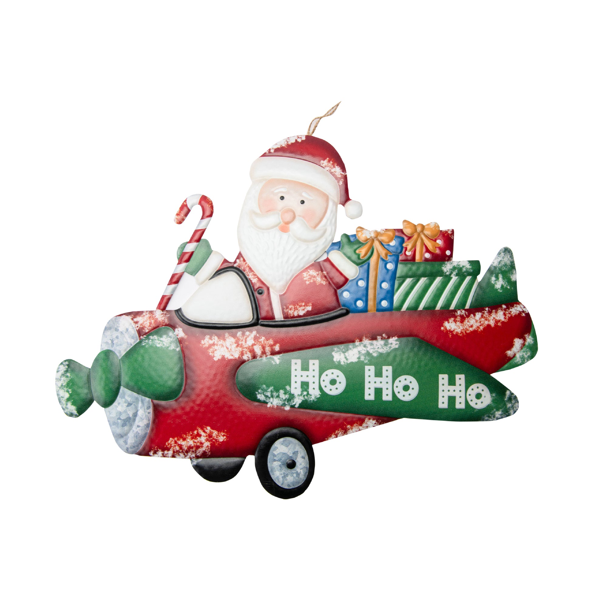 Metal Wall Hanger Santa in Airplane with Gifts, Christmas, Wall Decor, Holiday Decor