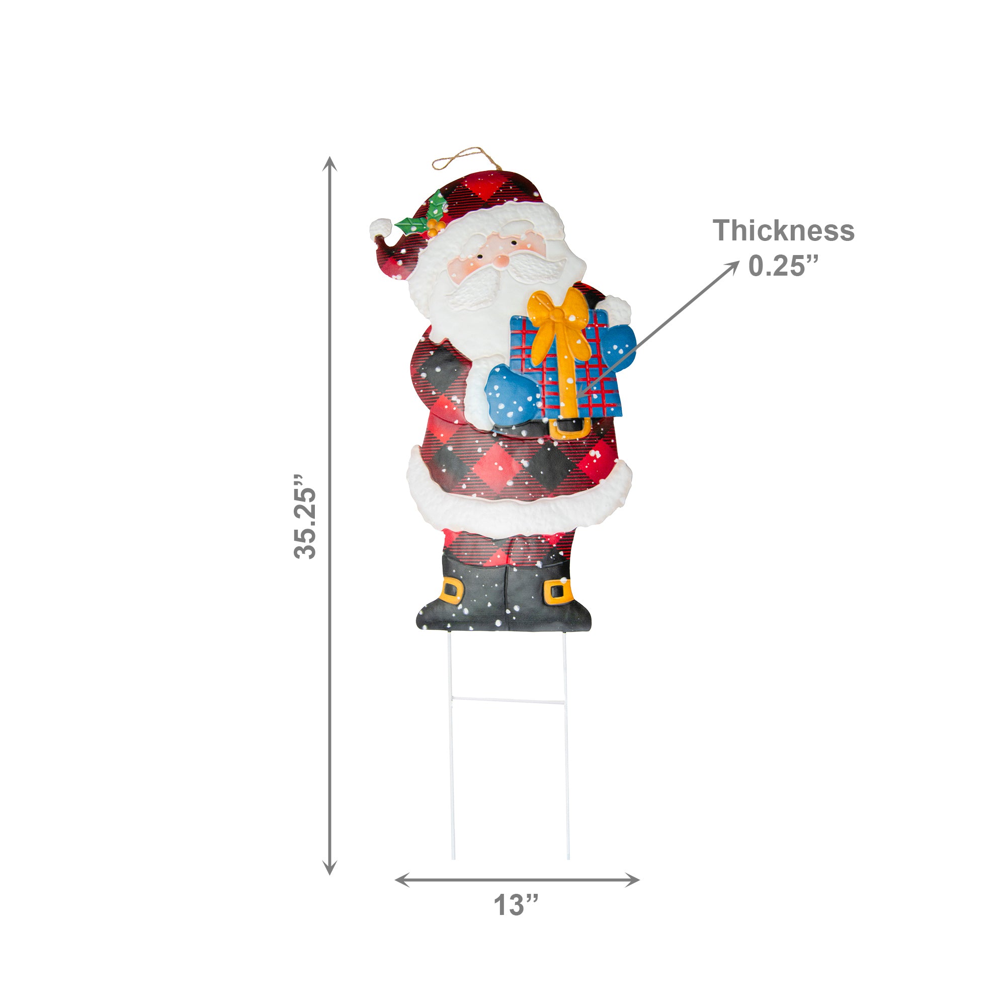 Metal Garden Stake Santa Holding Present, Christmas, Holiday Decor