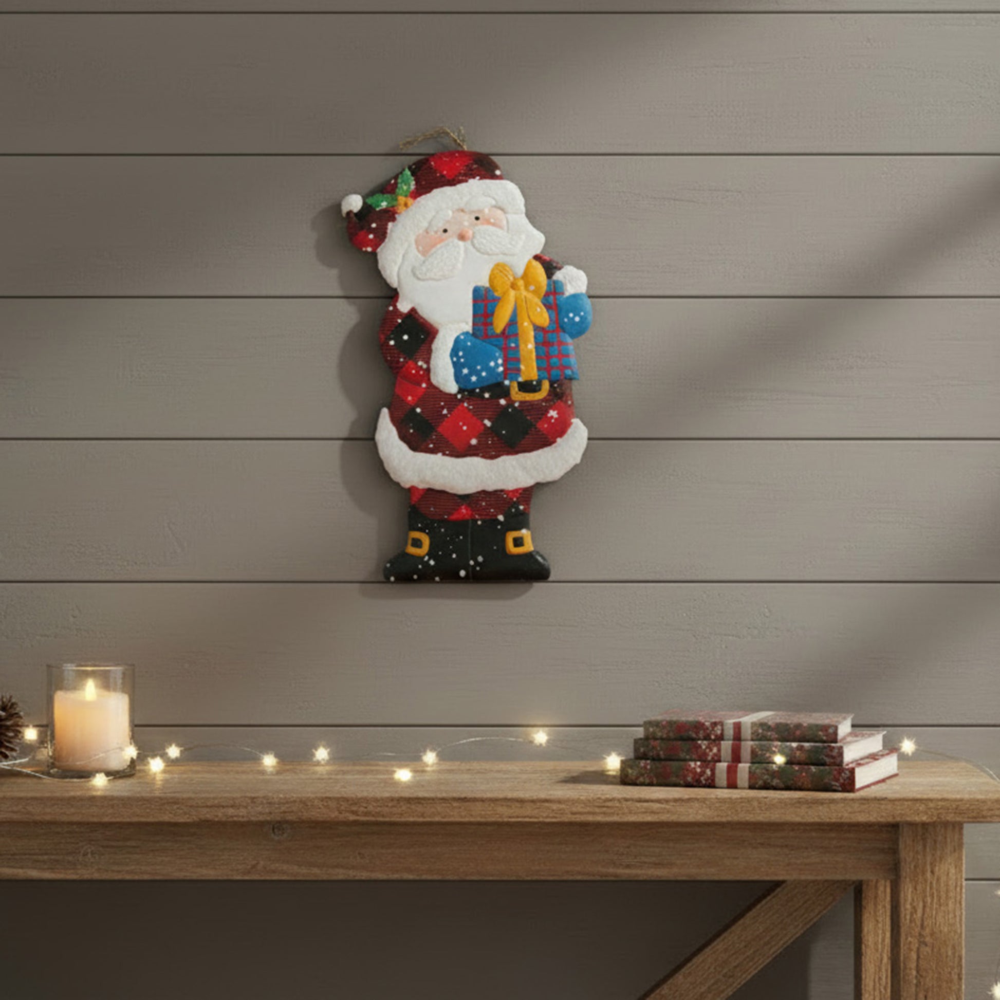 Metal Garden Stake Santa Holding Present, Christmas, Holiday Decor
