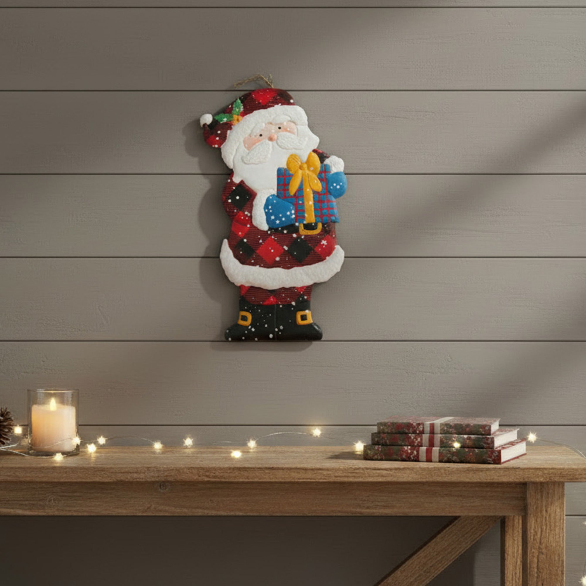 Metal Garden Stake Santa Holding Present, Christmas, Holiday Decor