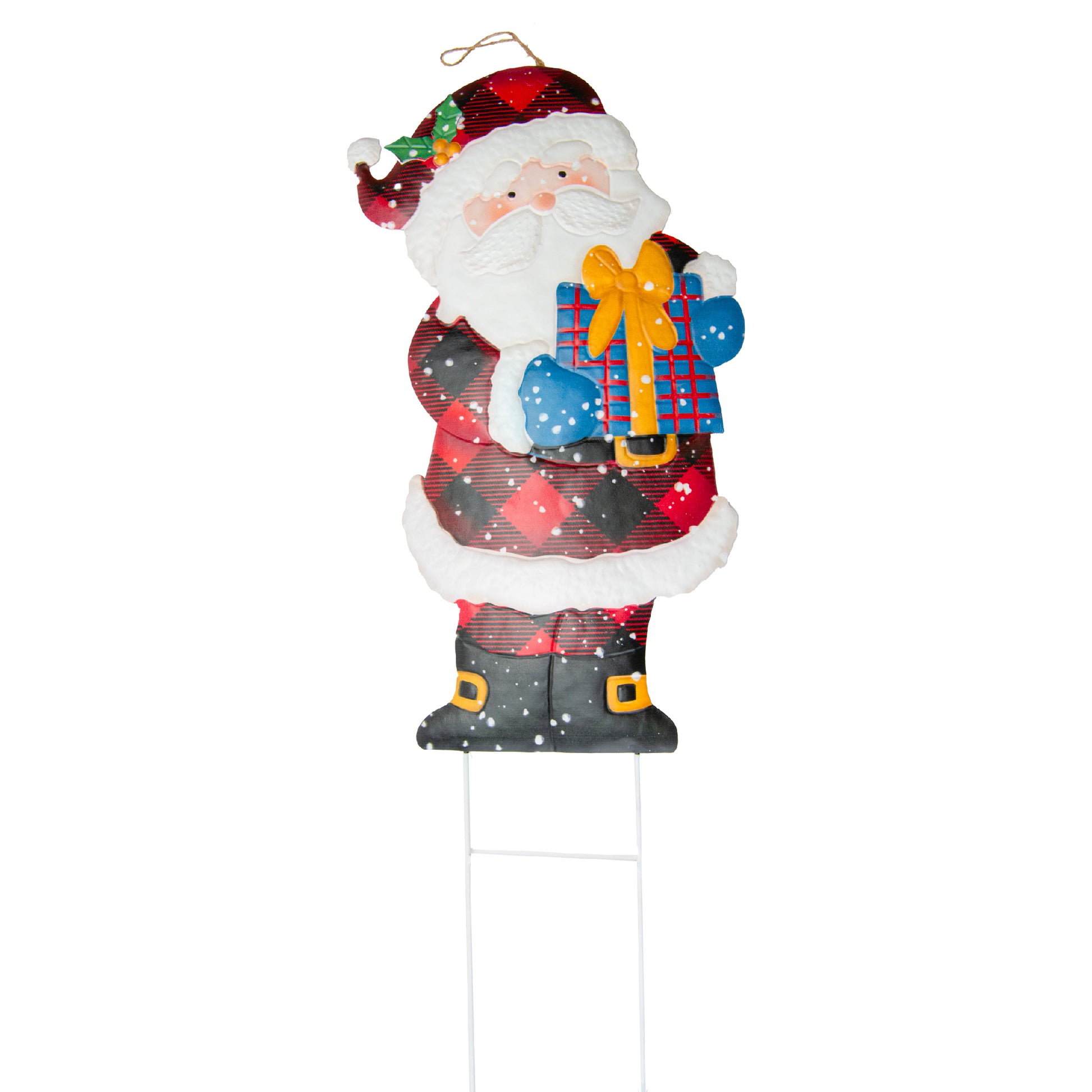 Metal Garden Stake Santa Holding Present, Christmas, Holiday Decor