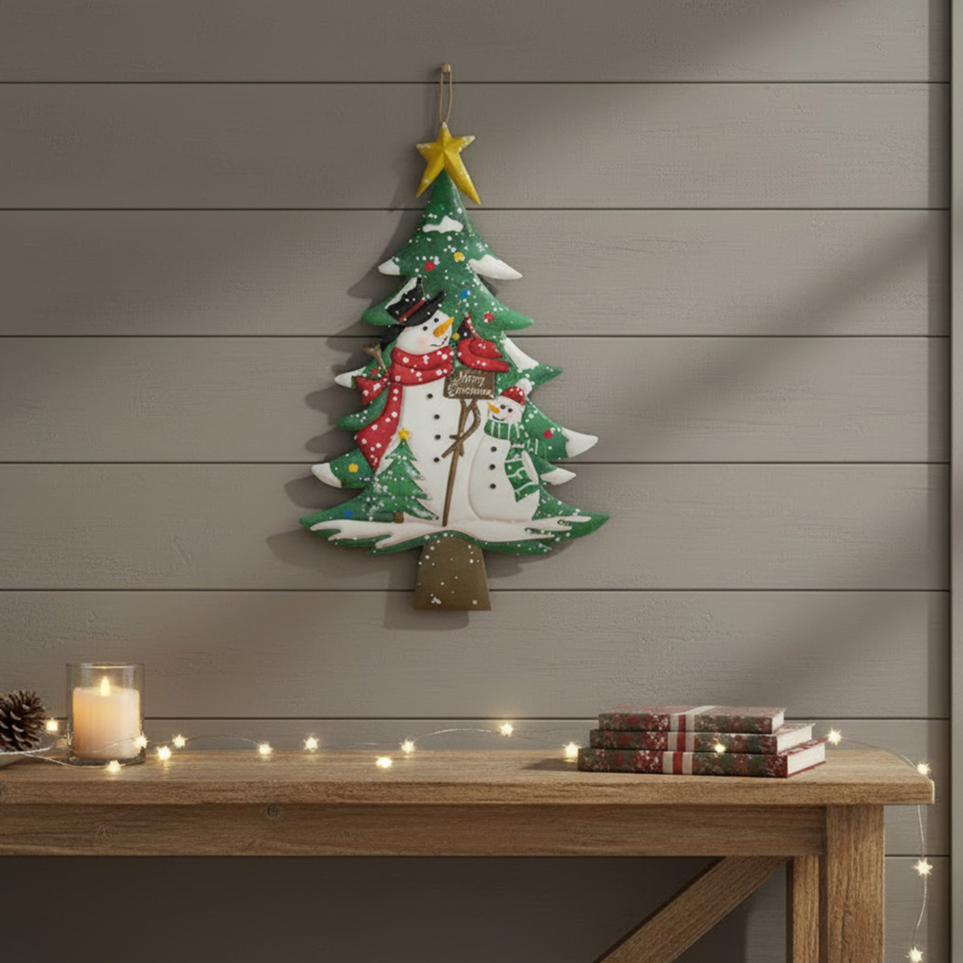 Metal Wall Hanger Tree with Snowman Merry Christmas, Christmas, Wall Decor, Holiday Decor