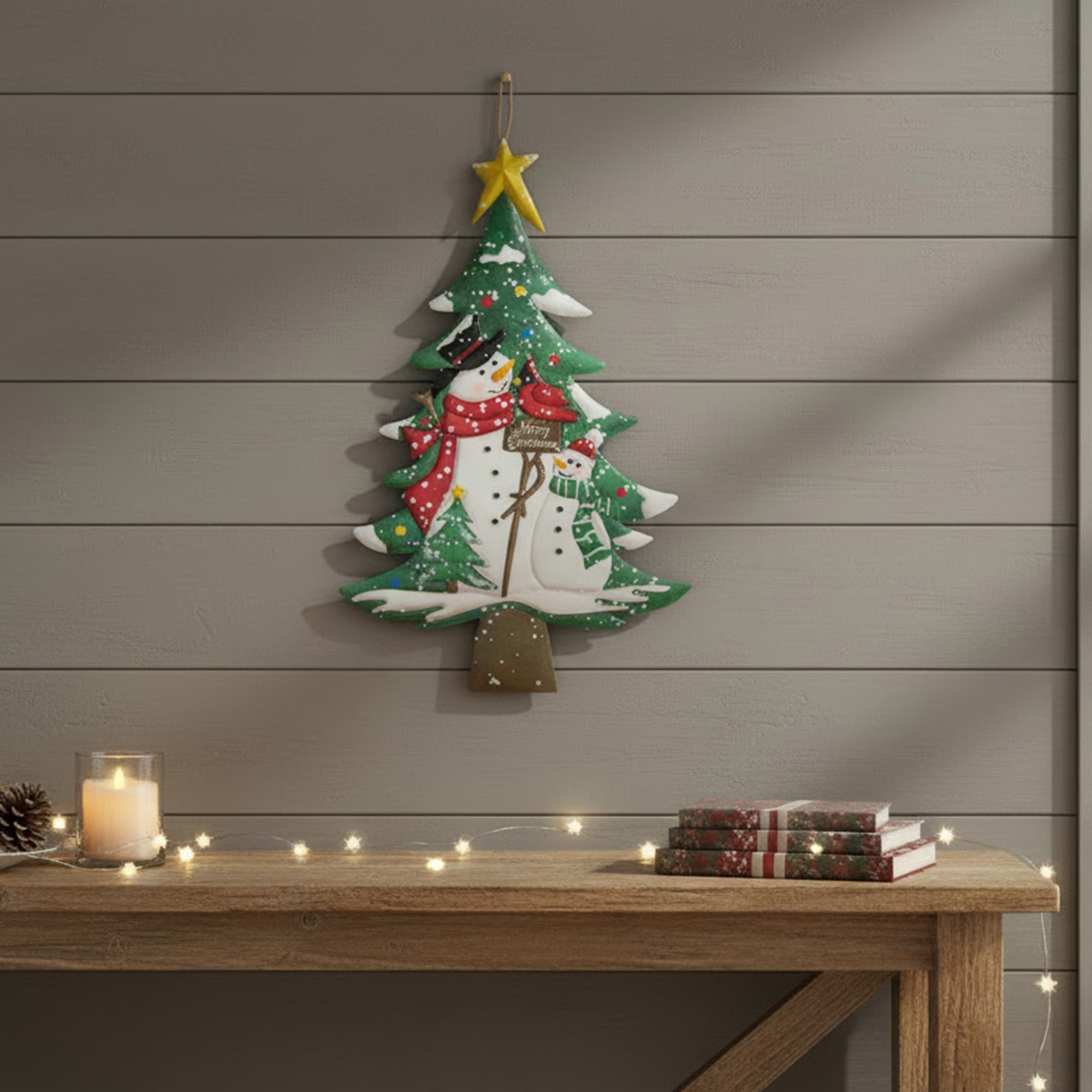 Metal Wall Hanger Tree with Snowman Merry Christmas, Christmas, Wall Decor, Holiday Decor