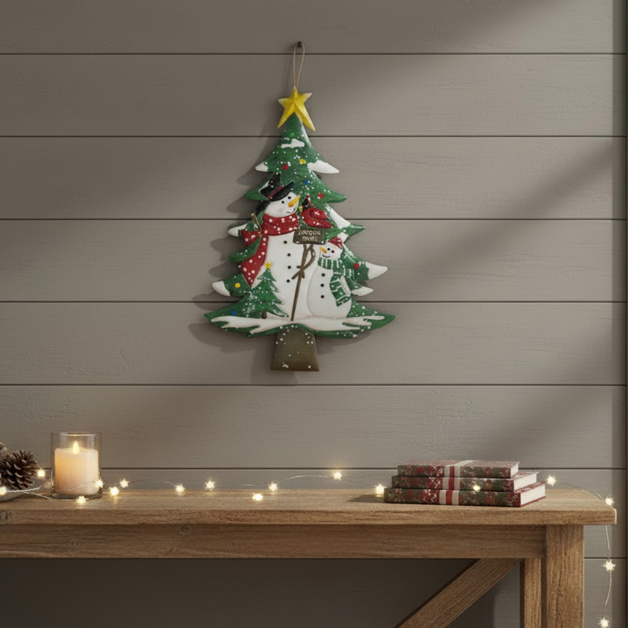 Metal Wall Hanger Tree with Snowman Joyeux Noel, Christmas, Wall Decor, Holiday Decor