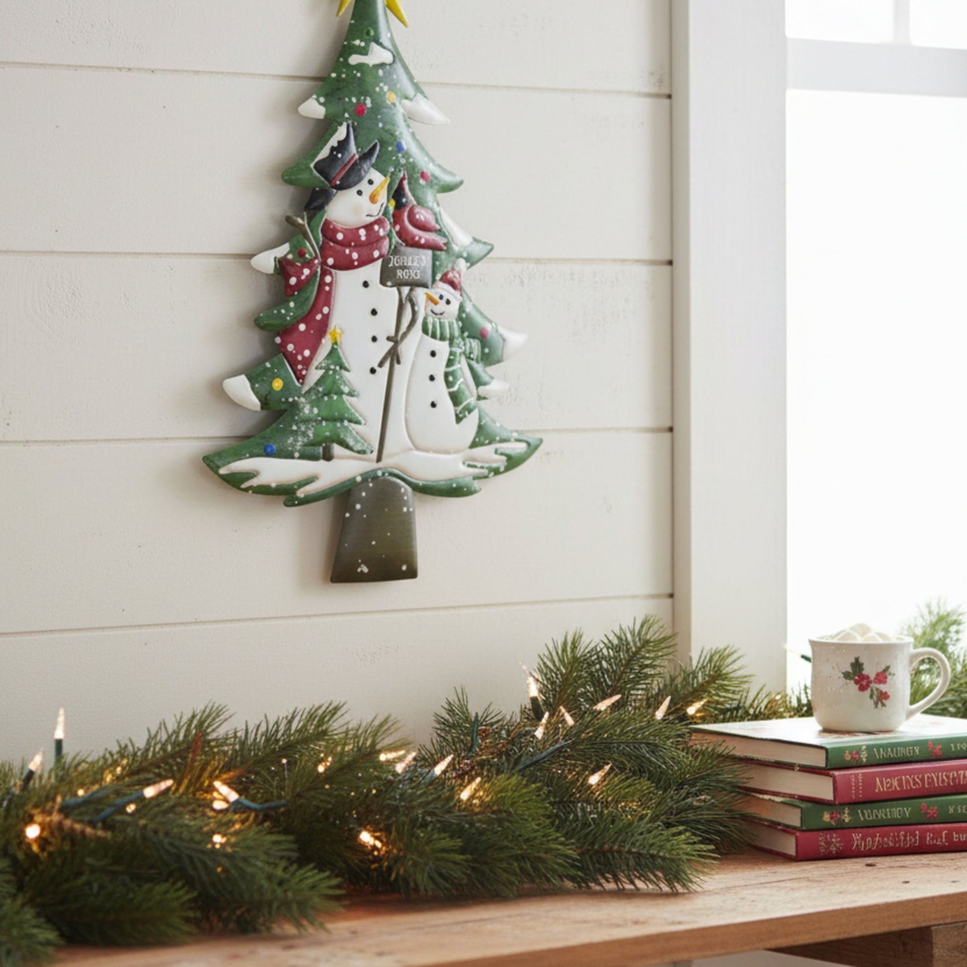 Metal Wall Hanger Tree with Snowman Joyeux Noel, Christmas, Wall Decor, Holiday Decor