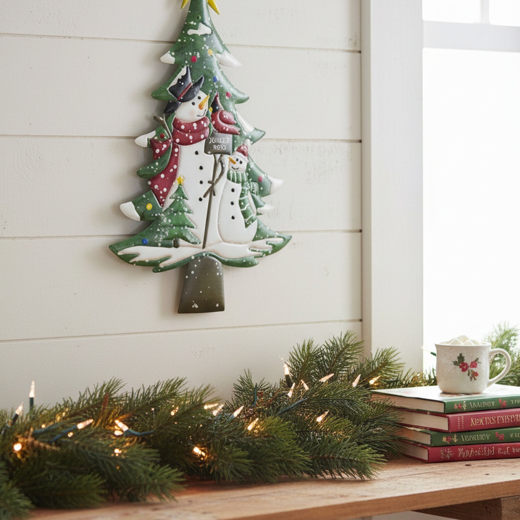 Metal Wall Hanger Tree with Snowman Joyeux Noel, Christmas, Wall Decor, Holiday Decor