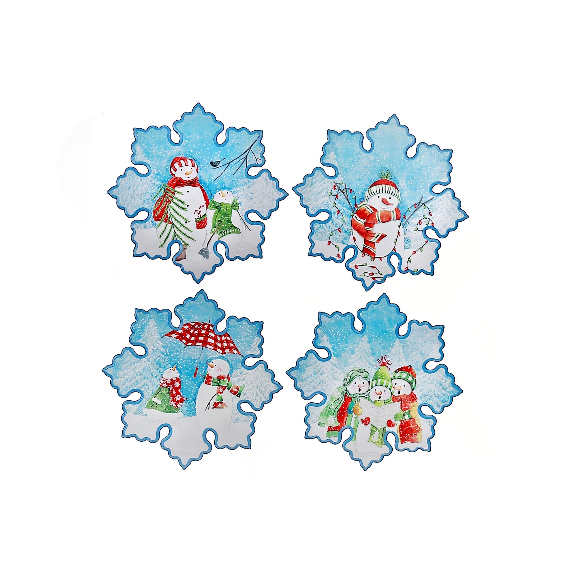 Snowflake Shape Ceramic Snowman Trivet, Heat Resistant Kitchen Trivet, Christmas Kitchen Decor - Set Of 4
