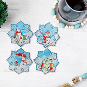 Snowflake Shape Ceramic Snowman Trivet, Heat Resistant Kitchen Trivet, Christmas Kitchen Decor - Set Of 4