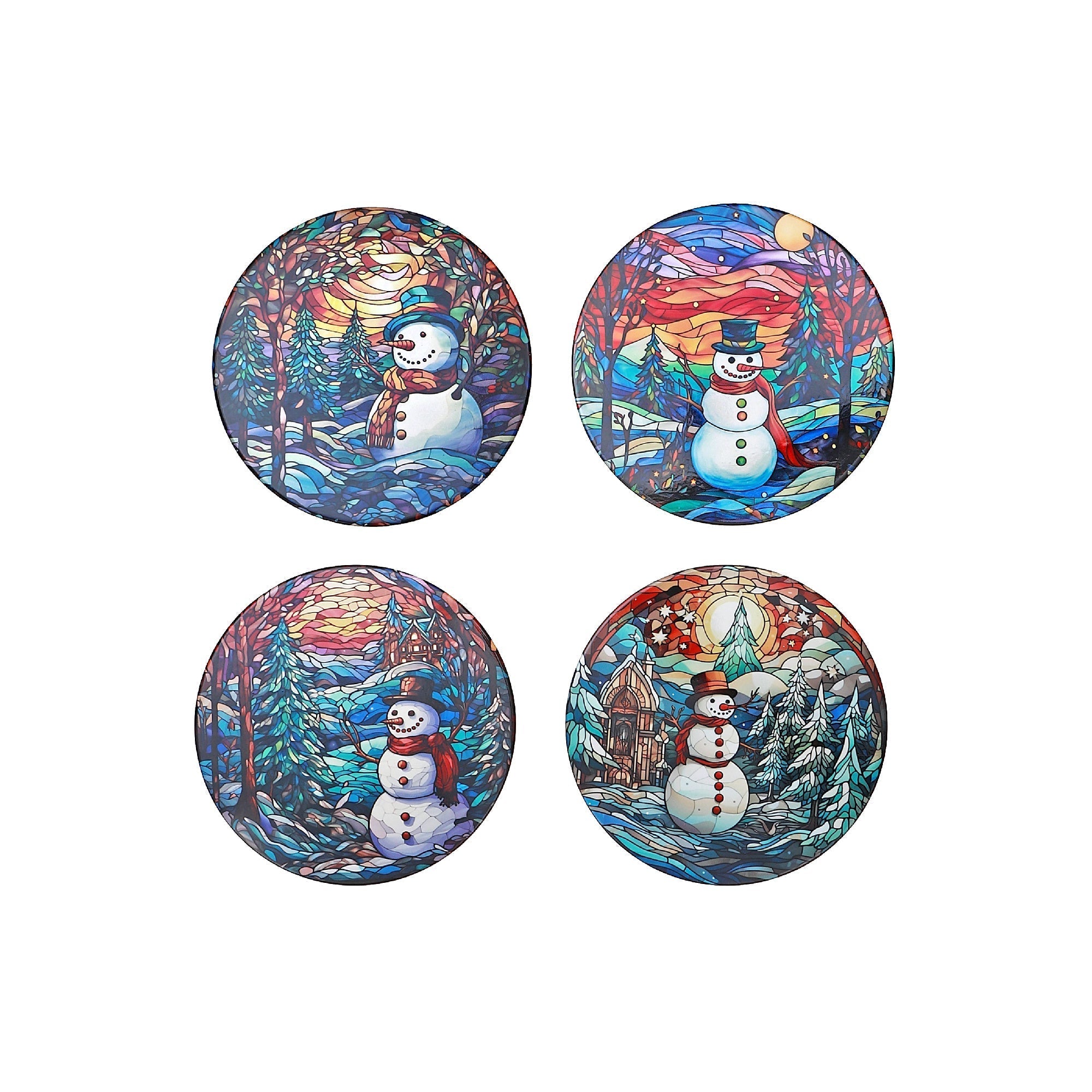 Round Ceramic Snowman Trivet, Heat Resistant Kitchen Trivet, Christmas Kitchen Decor - Set Of 4