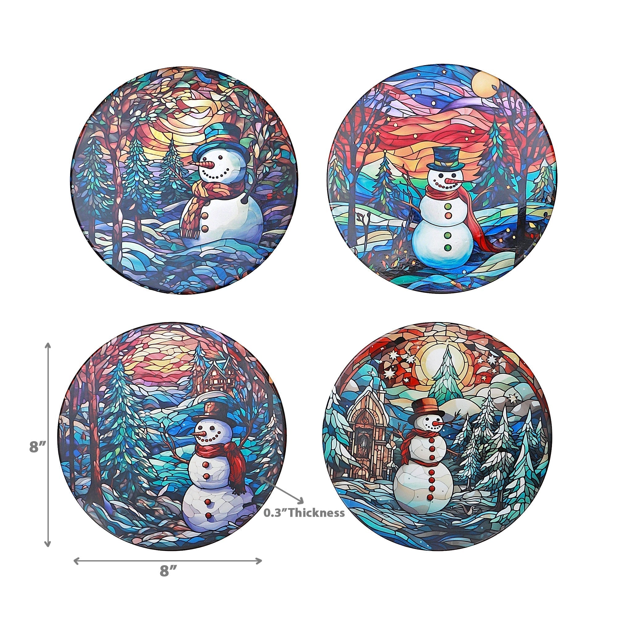 Round Ceramic Snowman Trivet, Heat Resistant Kitchen Trivet, Christmas Kitchen Decor - Set Of 4
