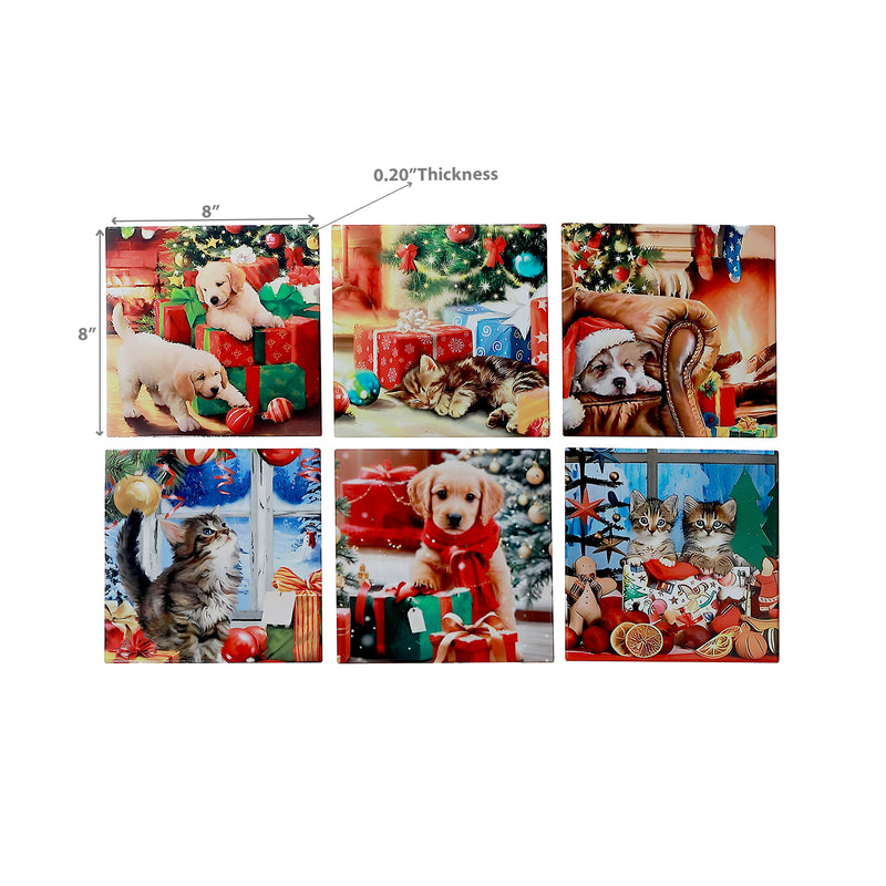 8" Square Ceramic Trivet (Cats & Dogs) (Asstd) - Set of 6