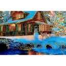 8" Round Ceramic Trivet With Gold Foil (Winter House) (Asstd) - Set of 6