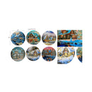 8" Round Ceramic Trivet With Gold Foil (Winter House) (Asstd) - Set of 6