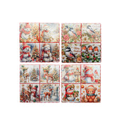 8" Square 4 Section Ceramic Trivet with Gold Foil Assorted, Holiday Decor- Set of 4