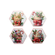 4 Piece Hexagon Ceramic Coasters with Gold Foil Cupcake, Holiday Decor
