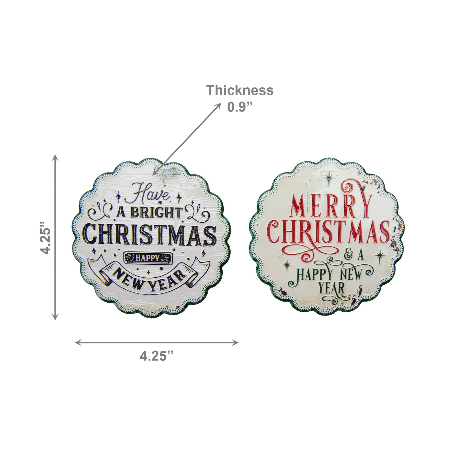 4 Piece Scallop Ceramic Coasters Merry Christmas & Hny, Christmas, Holiday Decor