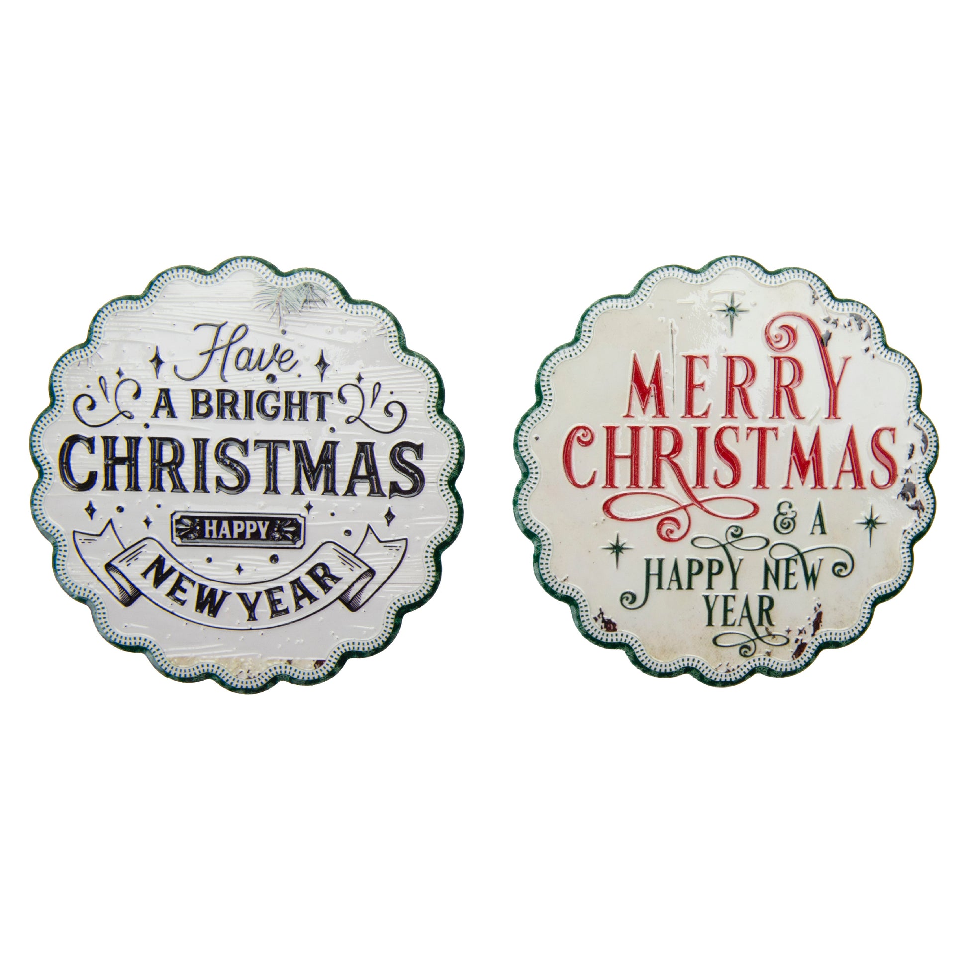 4 Piece Scallop Ceramic Coasters Merry Christmas & Hny, Christmas, Holiday Decor