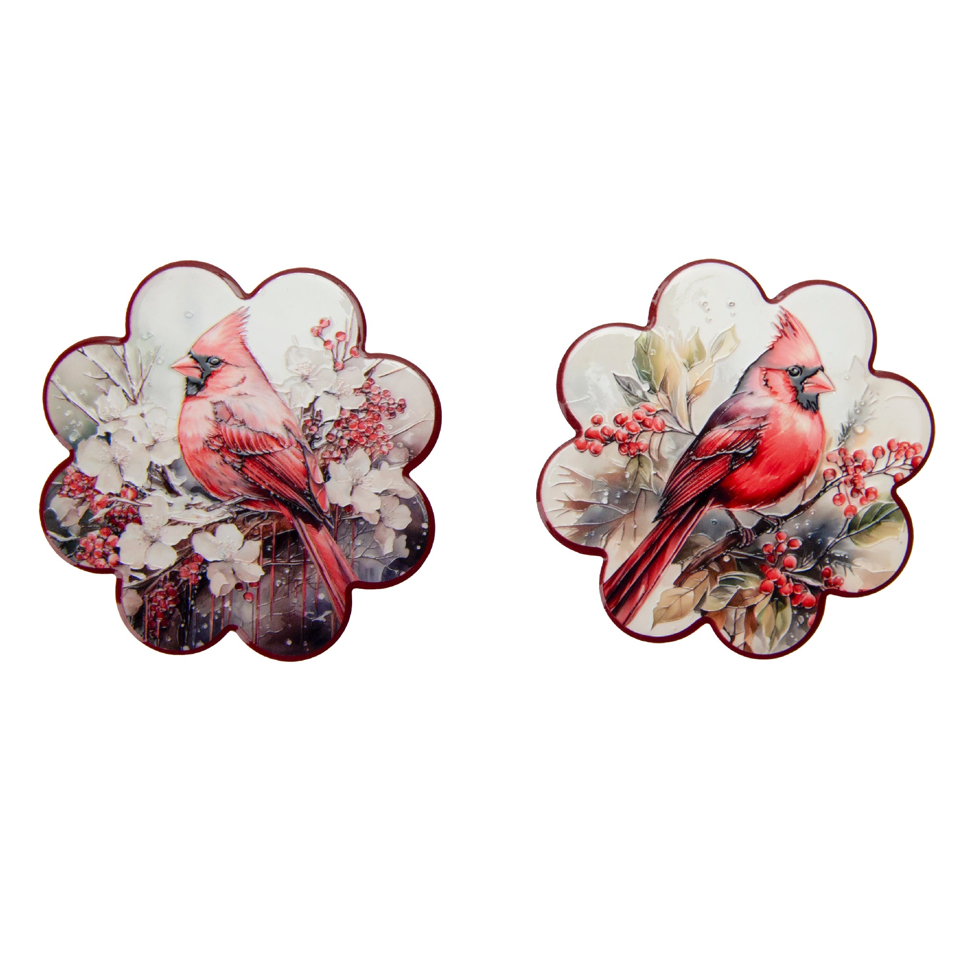 4 Piece Scallop Ceramic Coasters Cardinal, Christmas, Holiday Decor