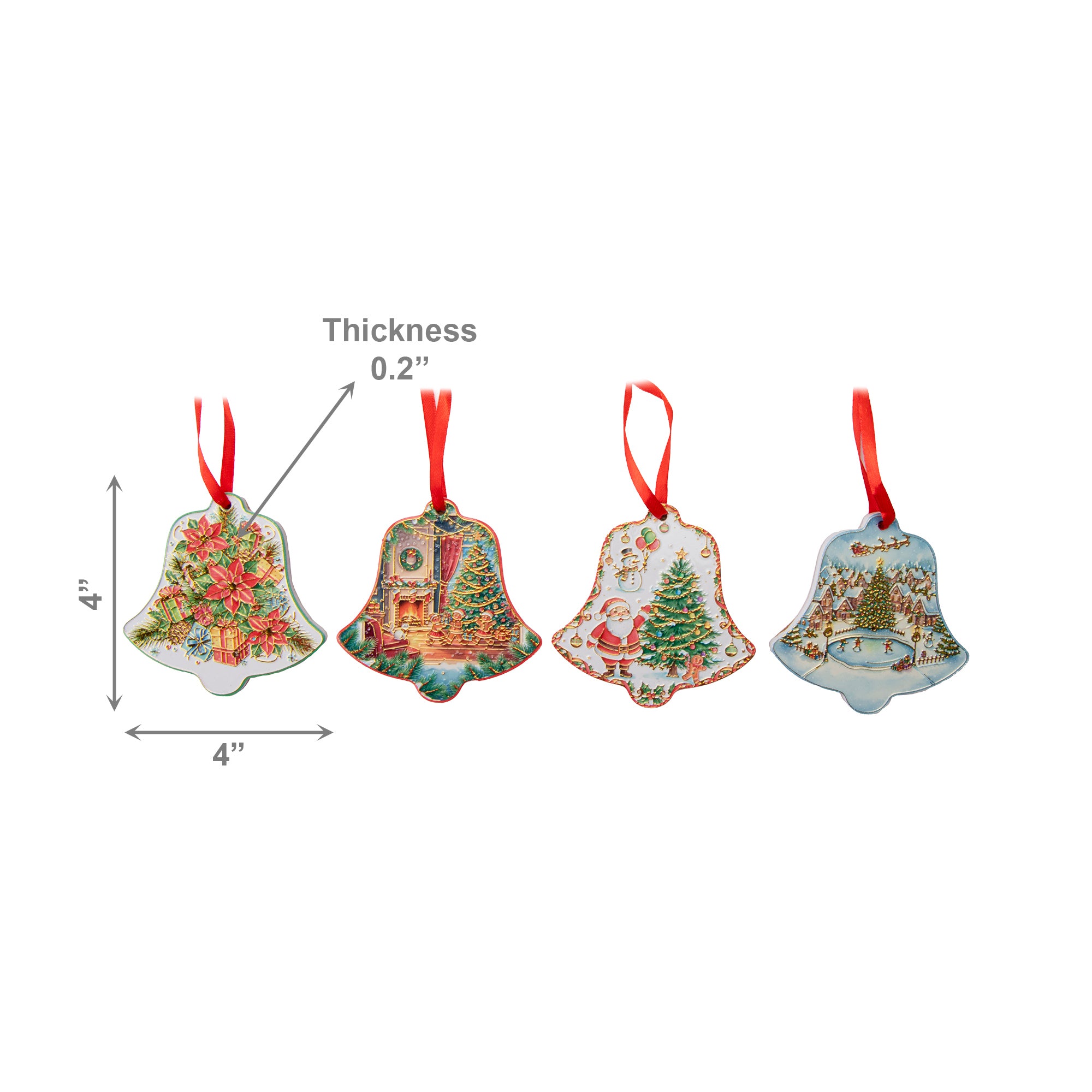 Shaped Ceramic Ornament with Gold Foil Bell Assorted, Ornament, Holiday Decor- Set of 4