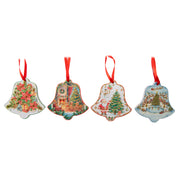 Shaped Ceramic Ornament with Gold Foil Bell Assorted, Ornament, Holiday Decor- Set of 4