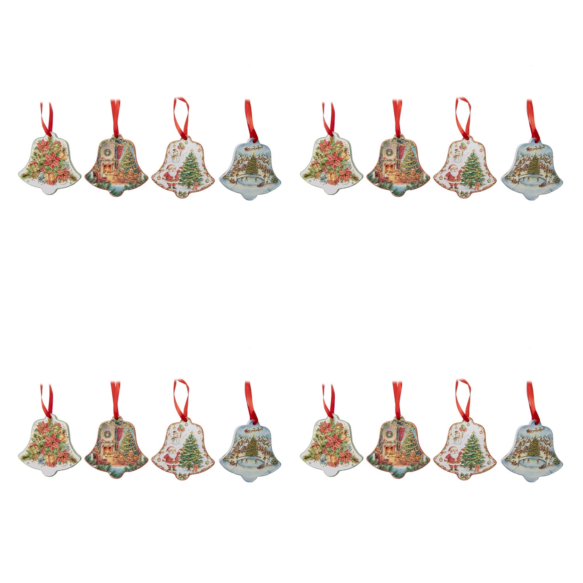 Shaped Ceramic Ornament with Gold Foil Bell Assorted, Ornament, Holiday Decor- Set of 4