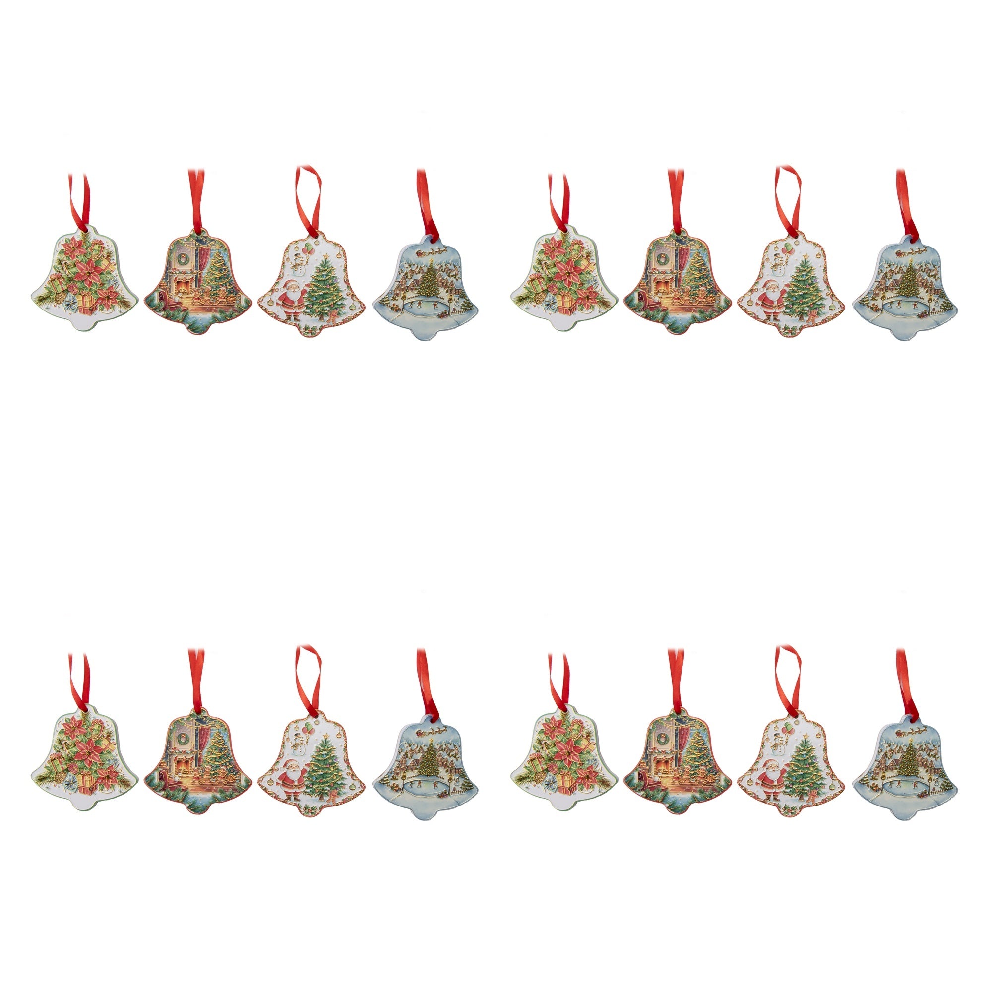 Shaped Ceramic Ornament with Gold Foil Bell Assorted, Ornament, Holiday Decor- Set of 4
