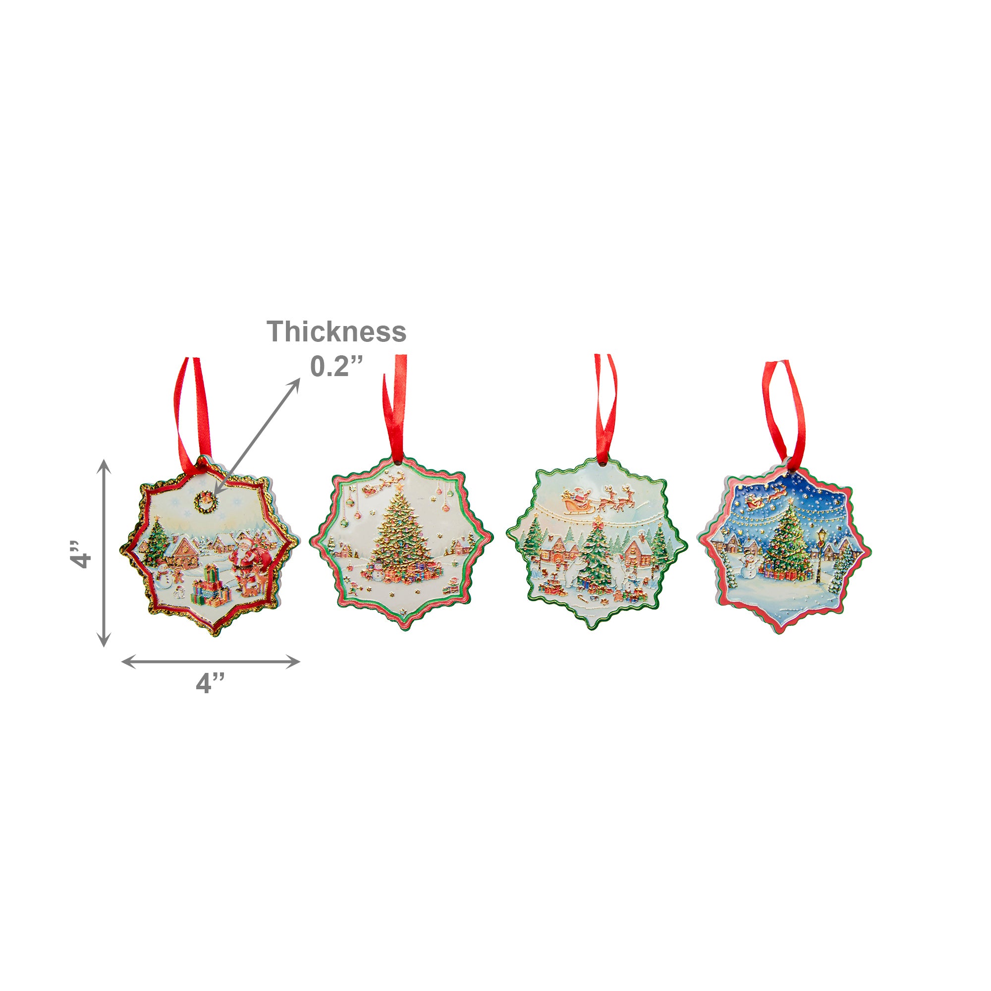 Shaped Ceramic Ornament with Gold Foil Snowflake Assorted, Christmas, Ornament, Holiday Decor- Set of 4