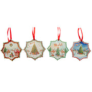 Shaped Ceramic Ornament with Gold Foil Snowflake Assorted, Christmas, Ornament, Holiday Decor- Set of 4