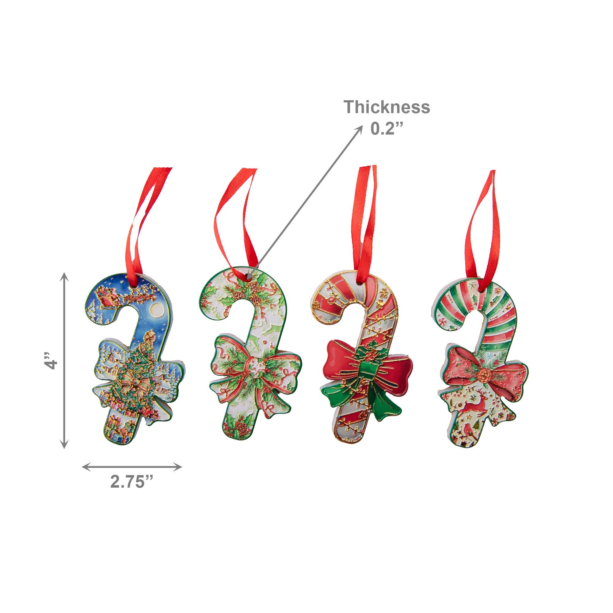 Shaped Ceramic Ornament with Gold Foil Candycane Assorted, Ornament, Holiday Decor- Set of 4