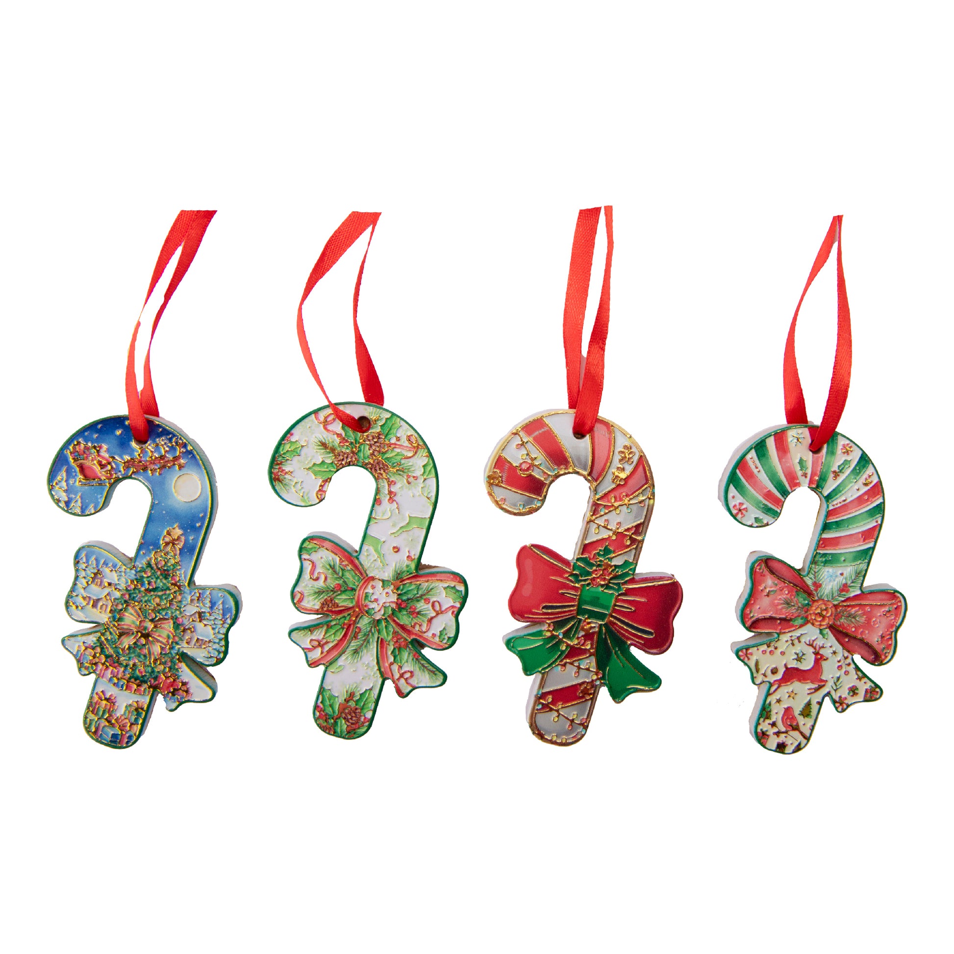 Shaped Ceramic Ornament with Gold Foil Candycane Assorted, Ornament, Holiday Decor- Set of 4